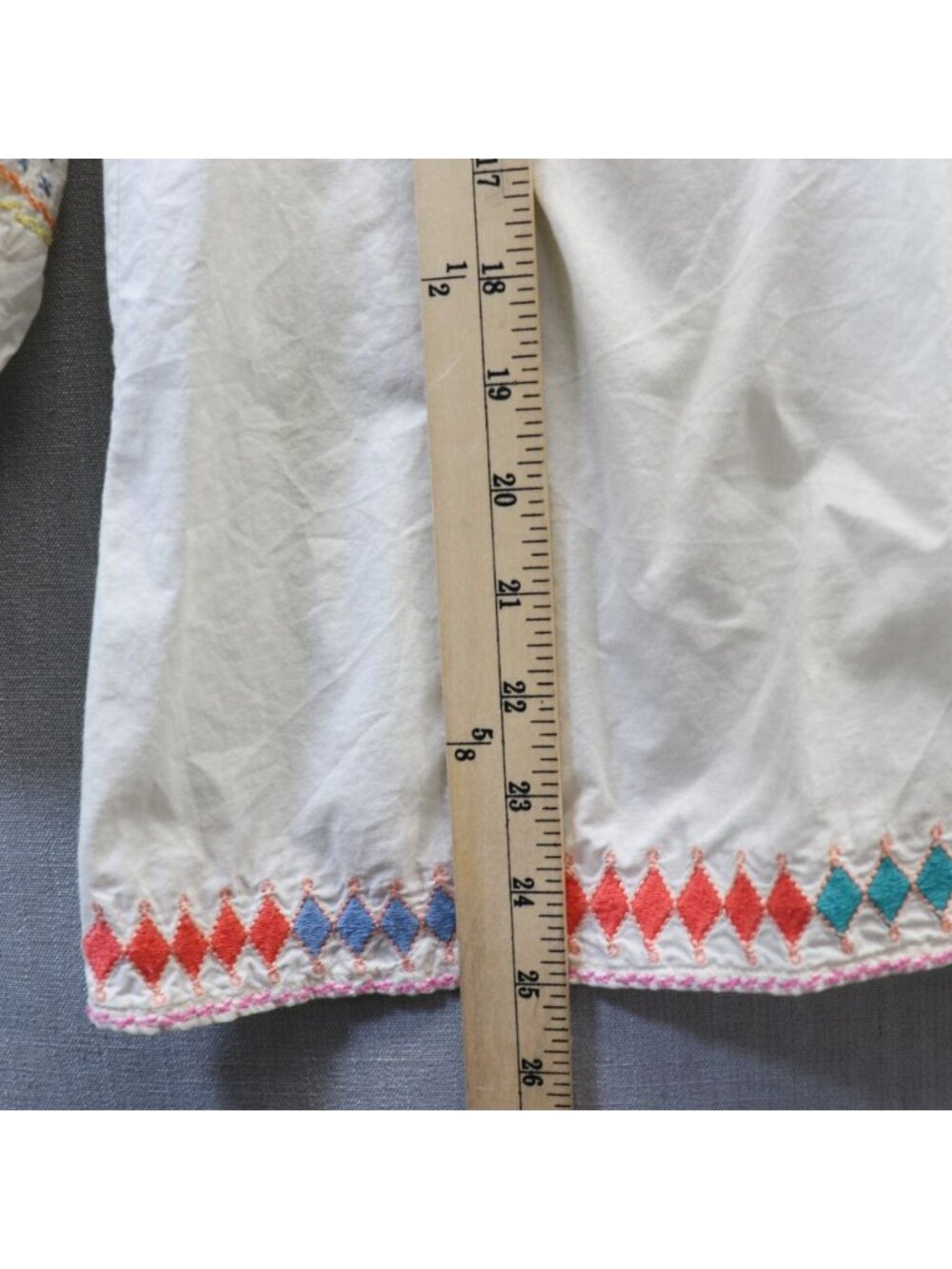 Tsumori Chisato Off White Embroidered Peasant Blouse Top M 3/4 Sleeve Cotton - Picture 15 of 16